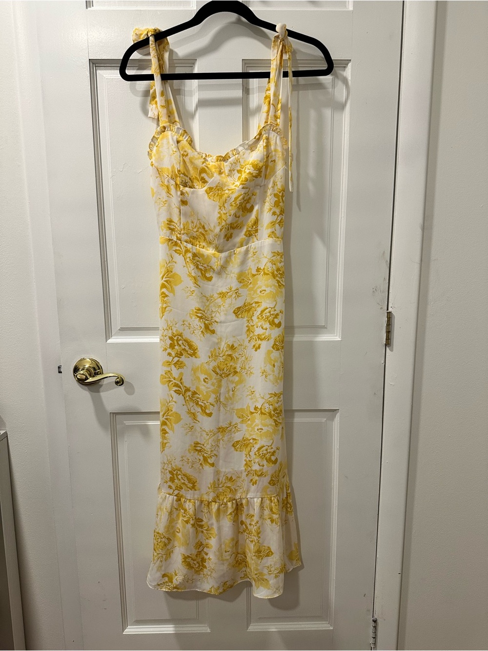 Aqua Yellow Floral Tie-Strap Midi Dress
